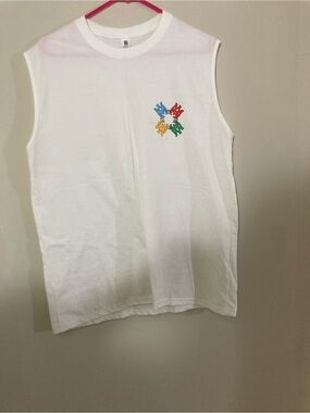 AMIRI White Sleeveless Tee with Multicolor Chest Motif (rep)